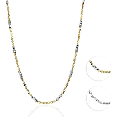 14K Yellow White Gold 1.9mm Diamond-Cut Bar Station Cable Chain (Solid Links) 16"-30"