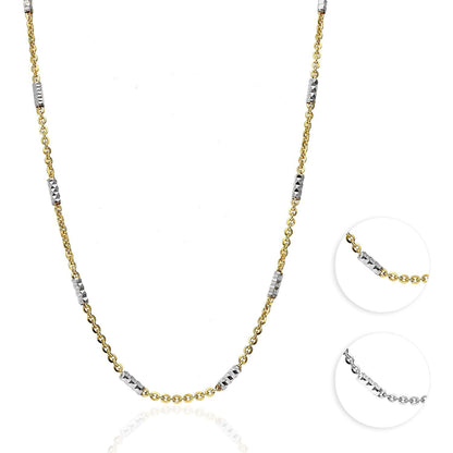 14K Yellow White Gold 1.9mm Diamond-Cut Bar Station Cable Chain Necklace 16"-30"