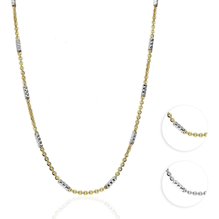 14K Yellow White Gold 1.9mm Diamond-Cut Bar Station Cable Chain (Solid Links) 16"-30"