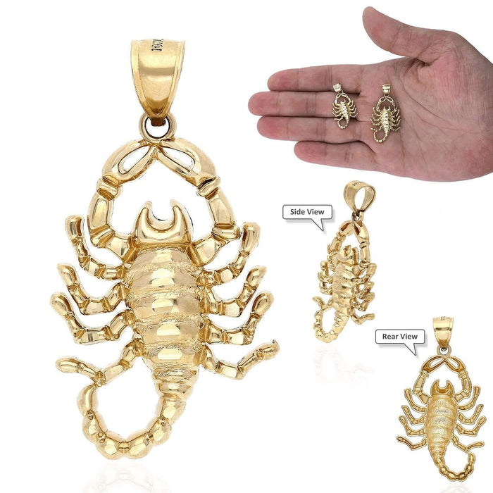 10K Solid Yellow Gold Diamond-Cut Scorpio Pendant