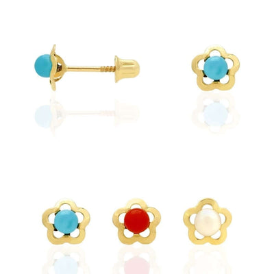 14k Yellow Gold Flower Screw Back Stud Kid Earrings