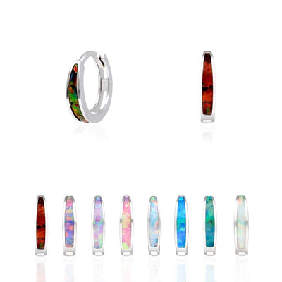 925 Sterling Silver Simulated Fire Opal Huggie Hoop Earrings 0.5"
