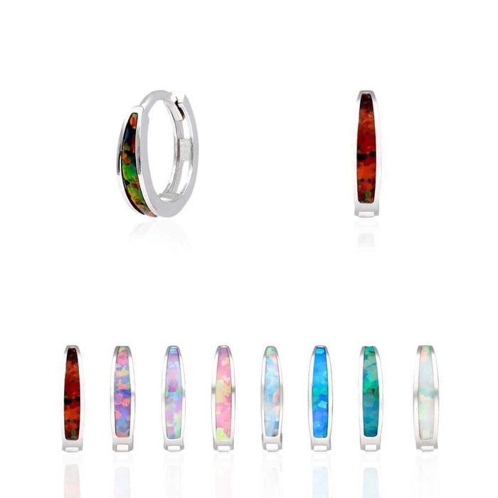 925 Sterling Silver Simulated Fire Opal Huggie Hoop Earrings 0.5"