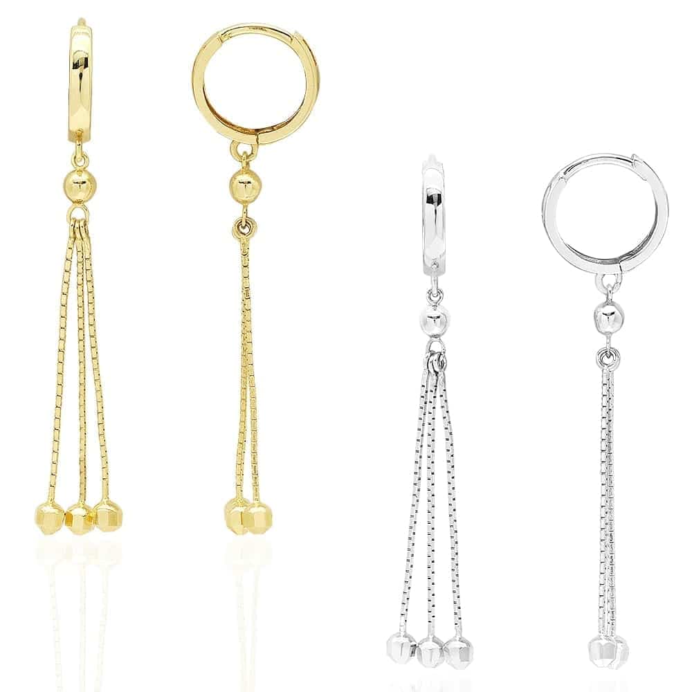 14k Yellow Gold White Gold Triple  Huggie Hoop Hinged Snapback Earrings
