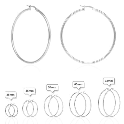 925 Sterling Silver 2.5mm Thick Hoop Earrings 35mm-73mm Diameter