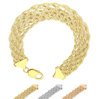 Yellow White Rose Gold Over Sterling Silver Braided Twisted Fancy Bracelet (Solid Links) 7.5"