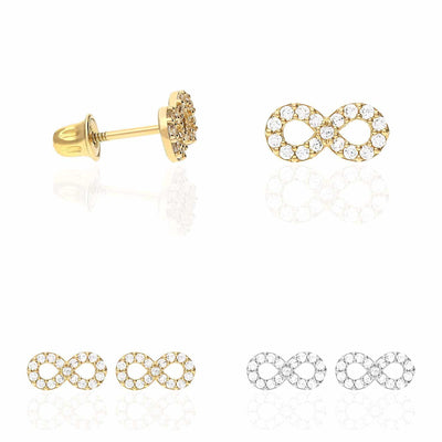 0.35Ct CZ 14k Yellow White Gold Infinity Stud Earrings