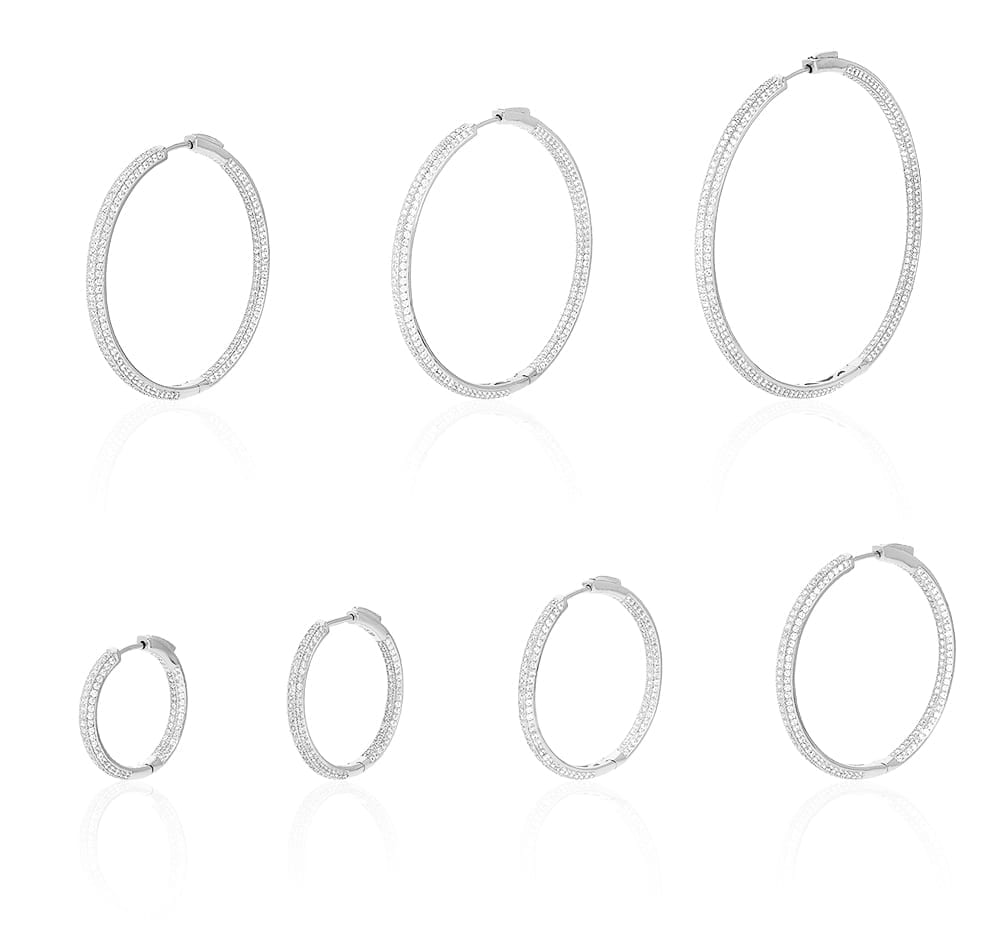 925 Sterling Silver Rhodium Finish Micro Pave CZ Hoop Earrings