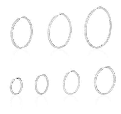 925 Sterling Silver Rhodium Finish Micro Pave CZ Hoop Earrings