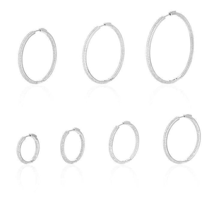 925 Sterling Silver Rhodium Finish Micro Pave CZ Hoop Earrings