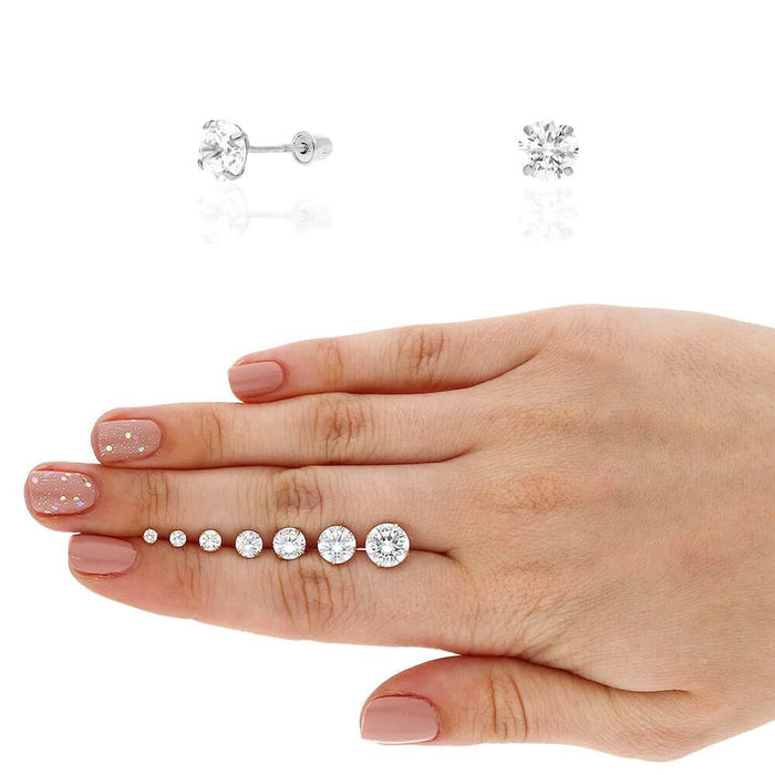 14k White Gold CZ Stud Screw Back Earrings 0.10Ct-4Ct