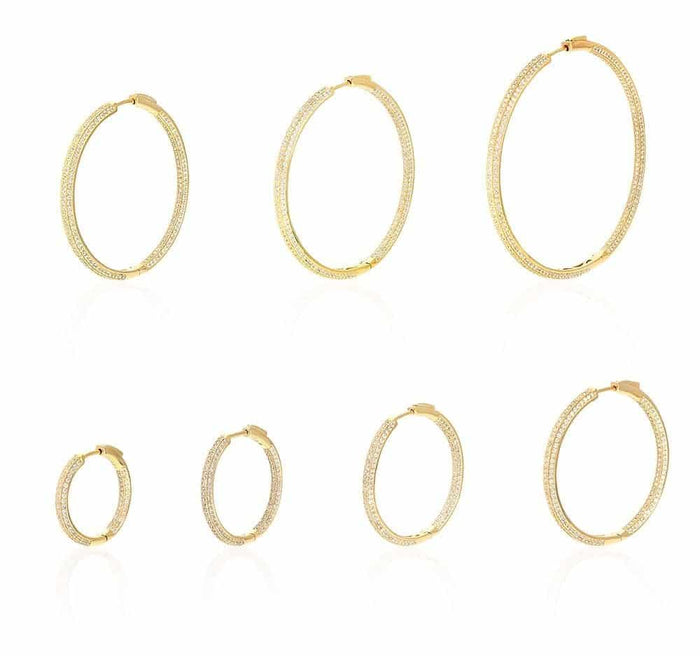 14k Yellow Gold Over 925 Sterling Silver Pave CZ Hoop Earrings