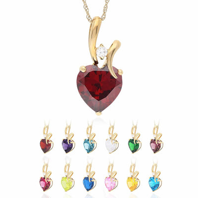 14K Yellow Gold CZ Heart Shape Birthstone Pendant 0.53"