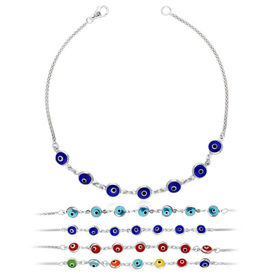 14K White Gold Bezel Evil Eye Popcorn Bracelet 7"