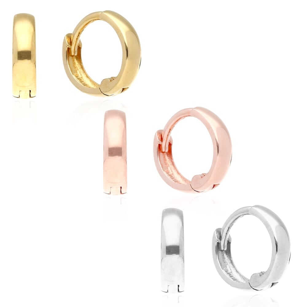 14k Gold Hoop Earrings 12mm Yellow Gold, Rose Gold & White Gold
