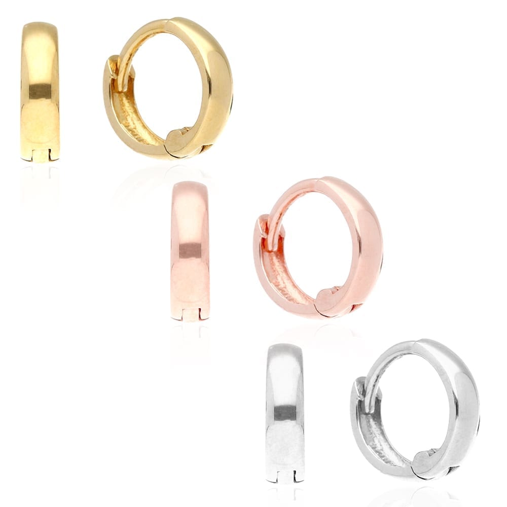 14k Gold Hoop Earrings 12mm Yellow Gold, Rose Gold & White Gold