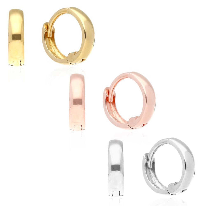 14k Gold Hoop Earrings 12mm Yellow Gold, Rose Gold & White Gold