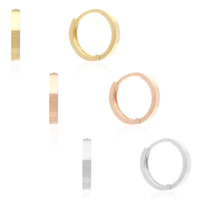 14k Gold Plain Squared Hoop Earrings 10mm Yellow Gold, Rose Gold & White Gold
