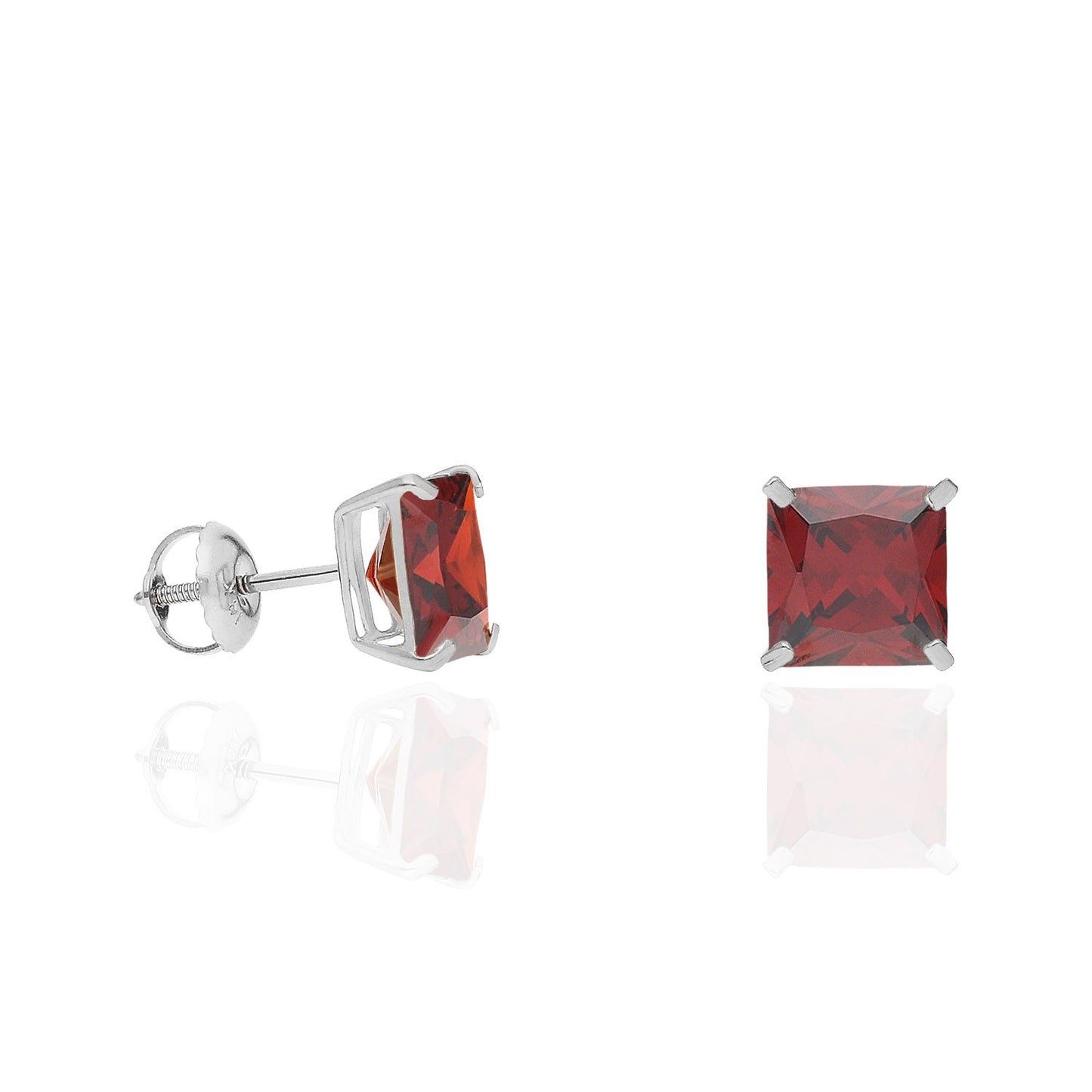 4Ct. T.W Princess Cut Birthstone 14K White Gold Screw Back Stud Earrings