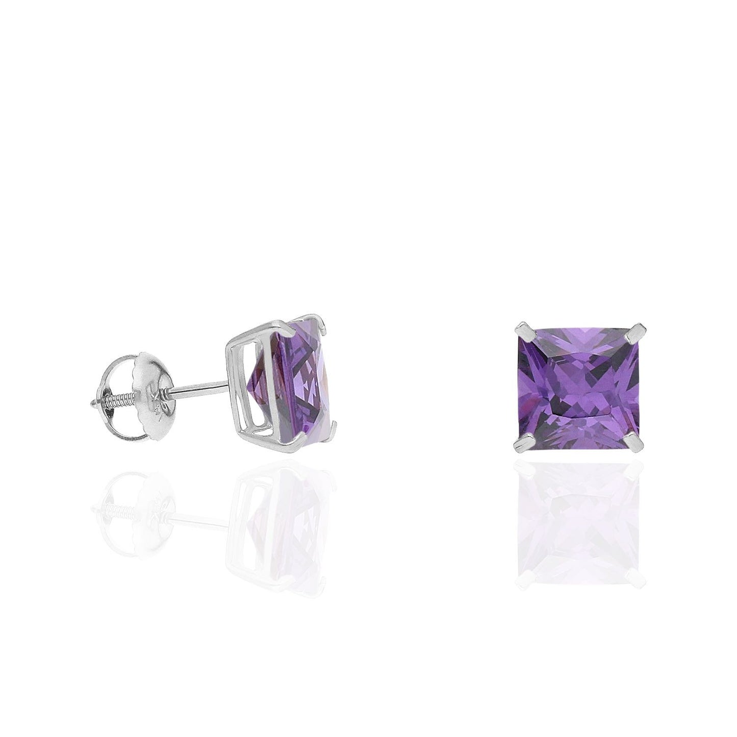 4Ct. T.W Princess Cut Birthstone 14K White Gold Screw Back Stud Earrings