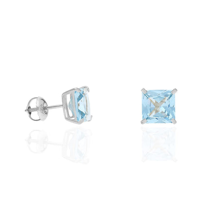 4Ct. T.W Princess Cut Birthstone 14K White Gold Screw Back Stud Earrings