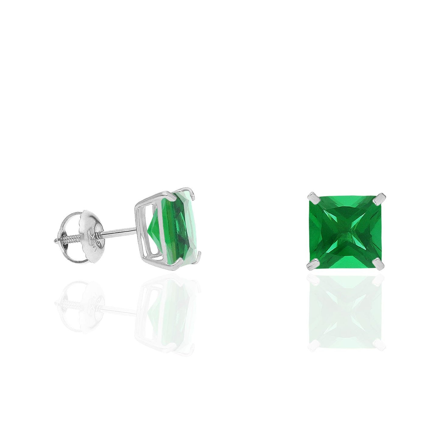 4Ct. T.W Princess Cut Birthstone 14K White Gold Screw Back Stud Earrings
