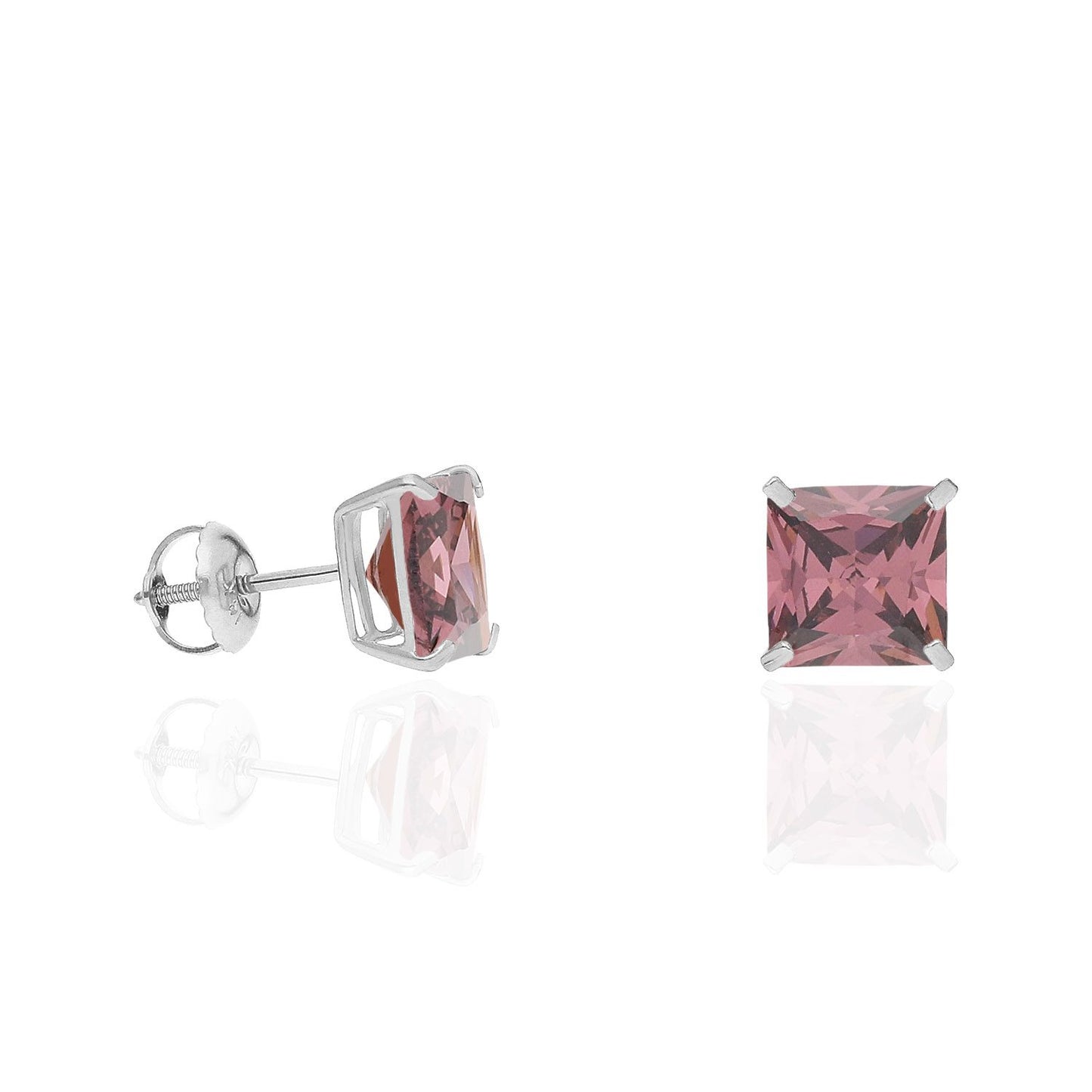 4Ct. T.W Princess Cut Birthstone 14K White Gold Screw Back Stud Earrings