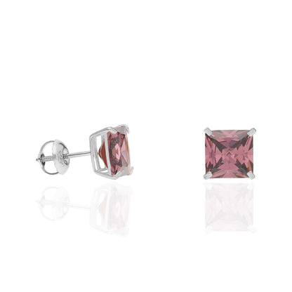 4Ct. T.W Princess Cut Birthstone 14K White Gold Screw Back Stud Earrings