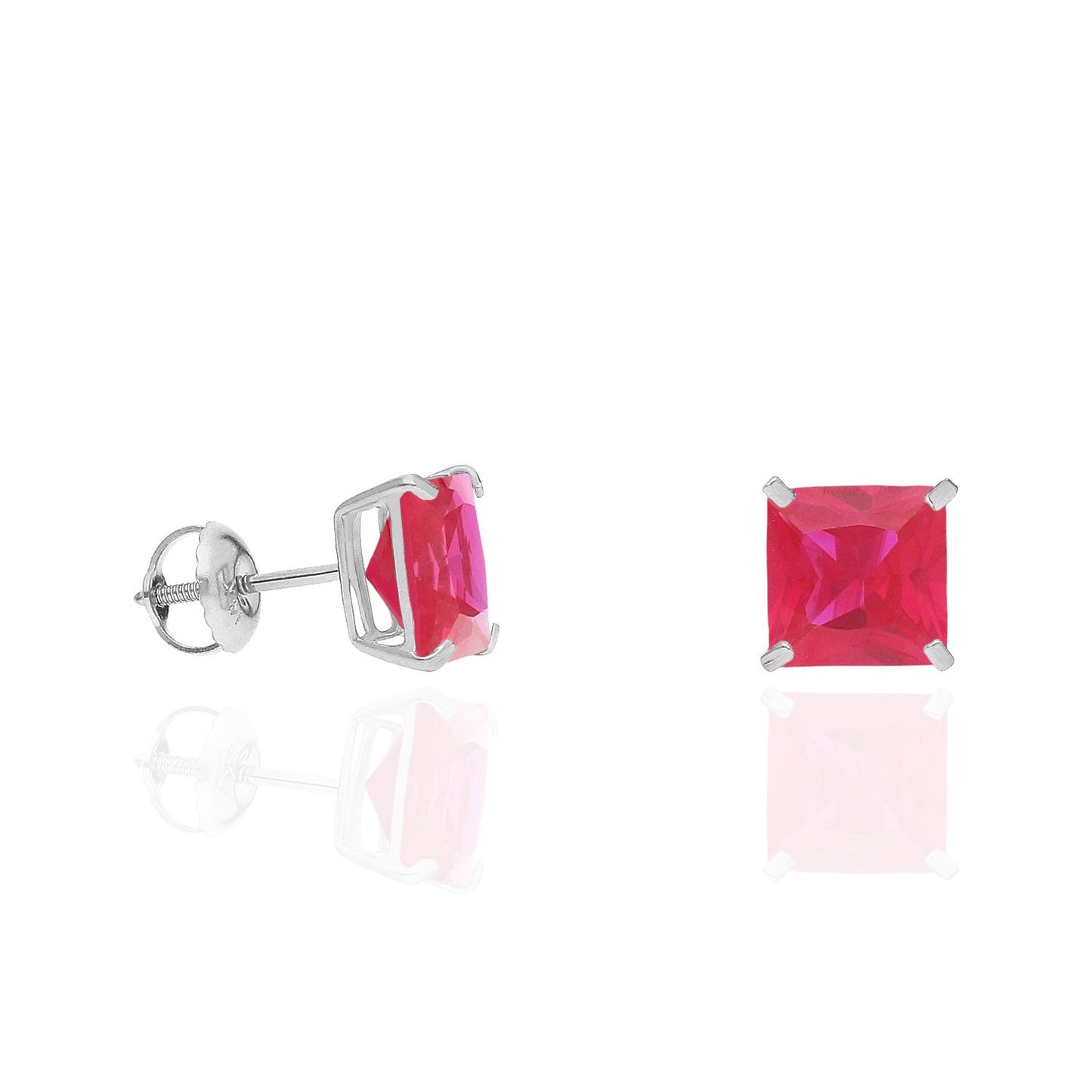 4Ct. T.W Princess Cut Birthstone 14K White Gold Screw Back Stud Earrings