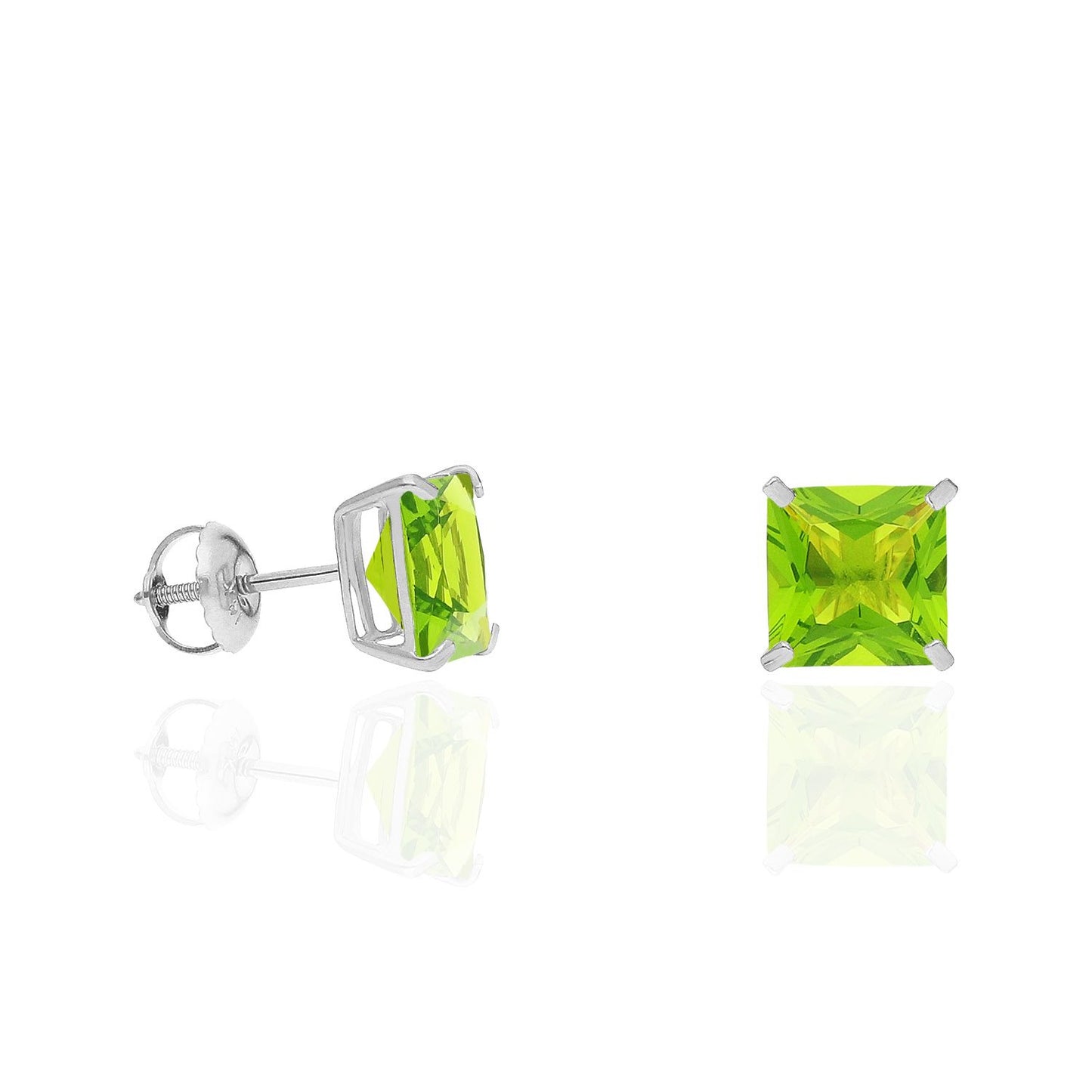 4Ct. T.W Princess Cut Birthstone 14K White Gold Screw Back Stud Earrings