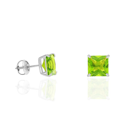 4Ct. T.W Princess Cut Birthstone 14K White Gold Screw Back Stud Earrings