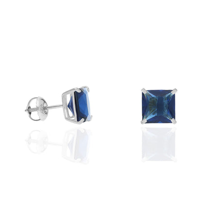 4Ct. T.W Princess Cut Birthstone 14K White Gold Screw Back Stud Earrings