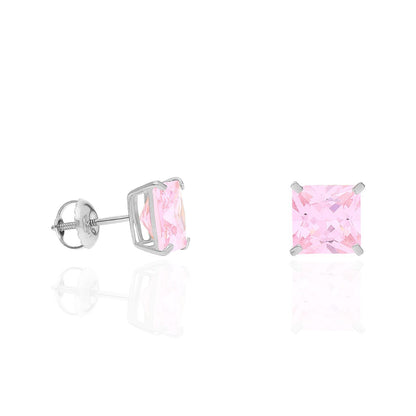 4Ct. T.W Princess Cut Birthstone 14K White Gold Screw Back Stud Earrings