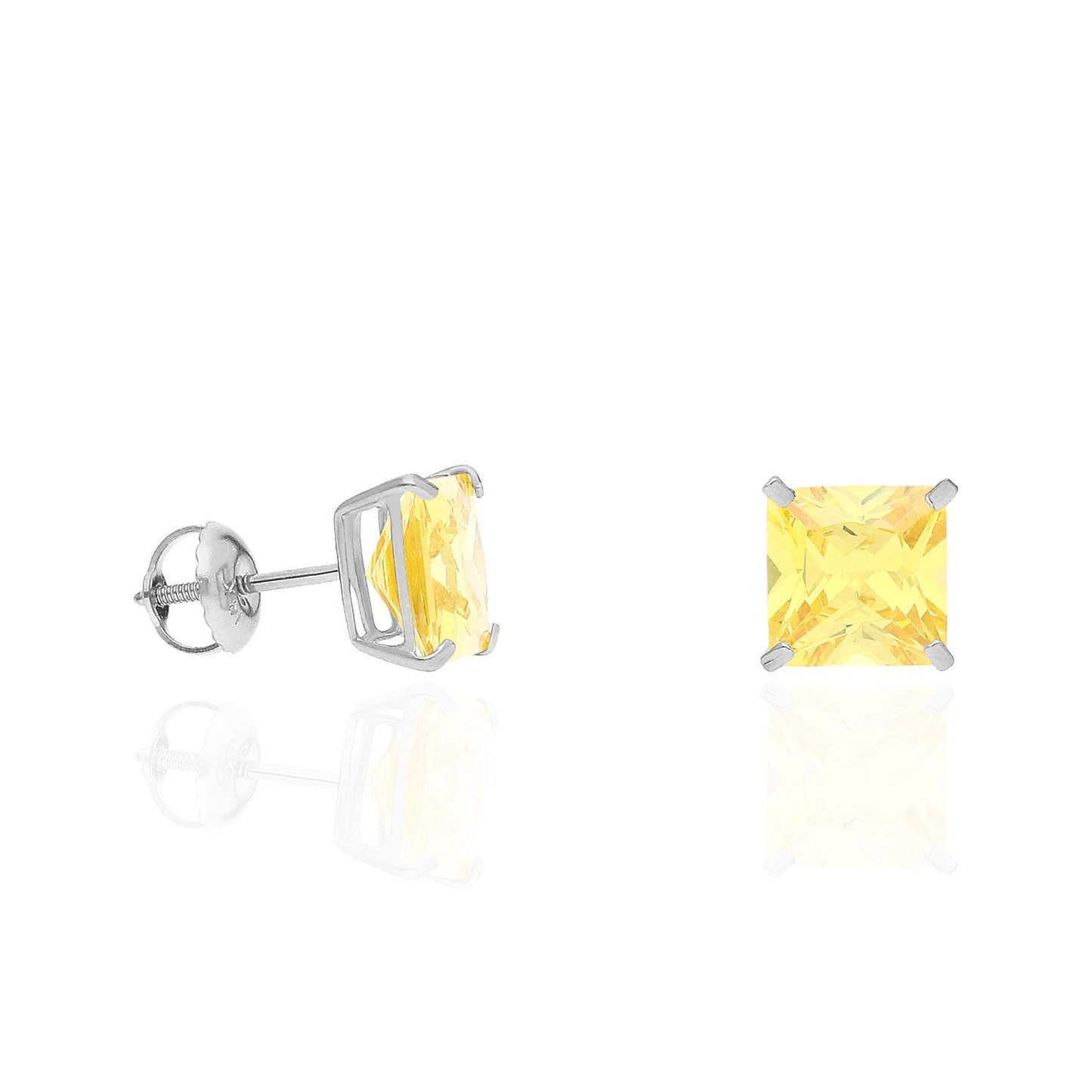 4Ct. T.W Princess Cut Birthstone 14K White Gold Screw Back Stud Earrings