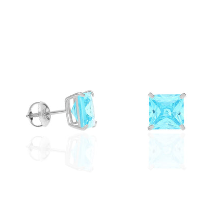 4Ct. T.W Princess Cut Birthstone 14K White Gold Screw Back Stud Earrings
