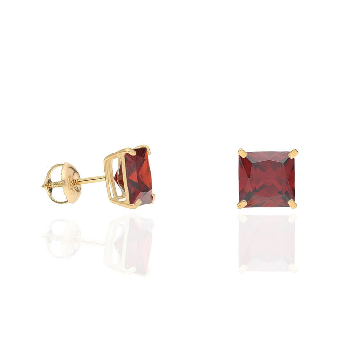 4Ct. T.W Princess-Cut Birthstone 14K Yellow Gold Screw Back Stud Earrings
