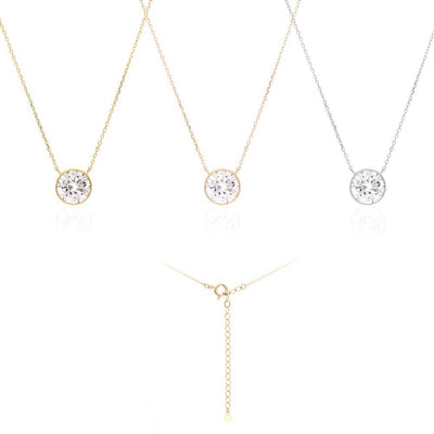 14K Gold 2CT CZ Bezel Solitaire Adjustable Necklace 16"-18"