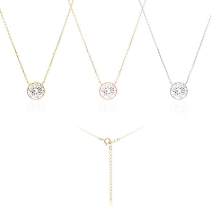 14k Gold 2CT CZ Bezel Solitaire 16"-18" Adj. Pendant Necklace