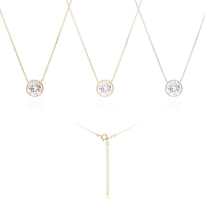 14K Gold 2CT CZ Bezel Solitaire Adjustable Necklace 16"-18"