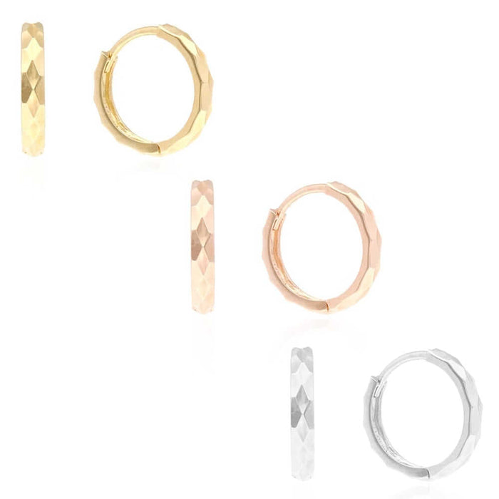 14k Gold Hoop Earrings 12mm Hinged Snapback Yellow Gold, Rose Gold & White Gold