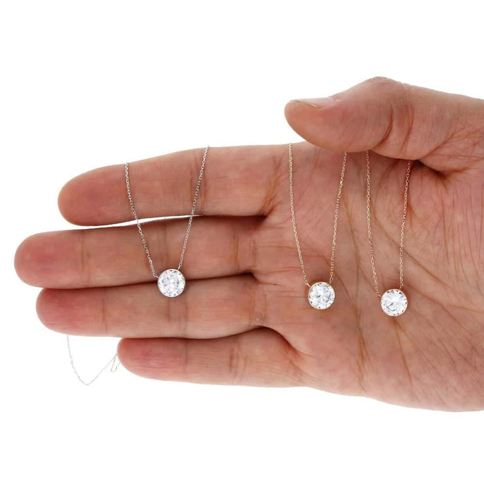 14K Gold 2CT CZ Bezel Solitaire Adjustable Necklace 16"-18"