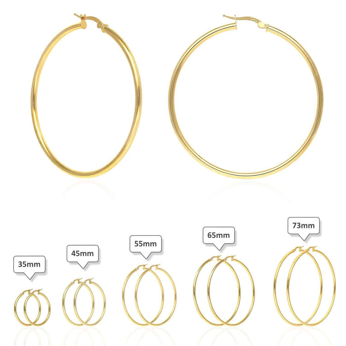 Yellow Gold Over 925 Sterling Silver Hoop Earrings 35mm-73mm