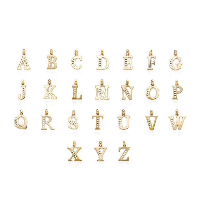 14K Yellow Gold 0.25CTW CZ Initial Alphabet Letter Pendant 0.6"