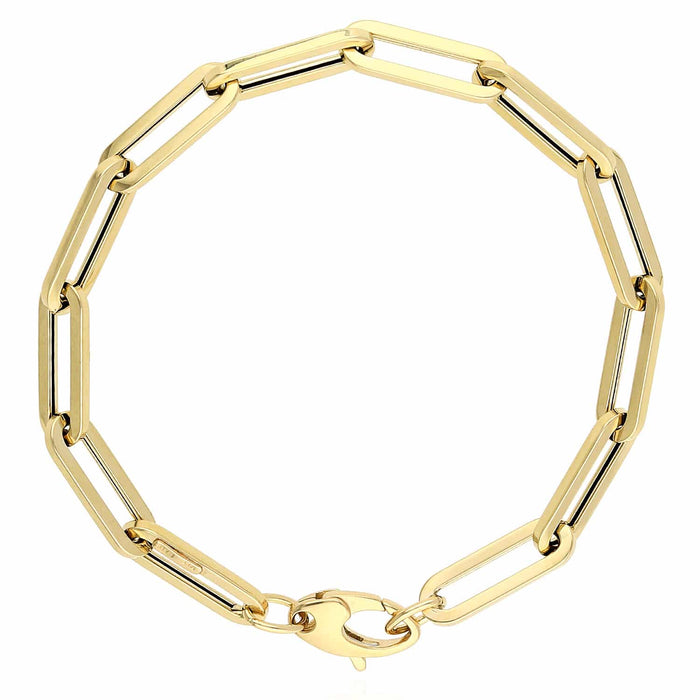 14K Yellow Gold 4.5mm-6.5mm Elongated Paperclip Bracelet (Hollow) 7.5"