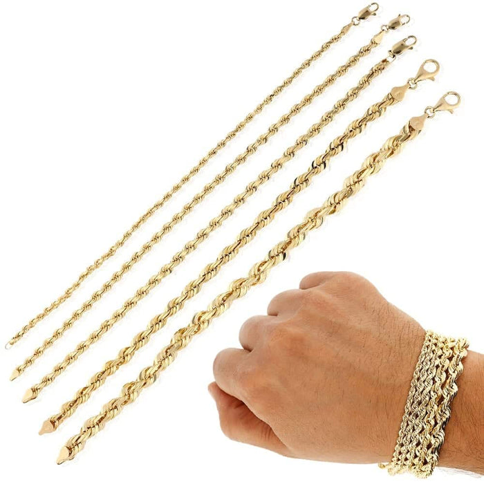 14K Yellow Gold Diamond-Cut 3mm-8mm Rope Bracelet (Solid Links) 8.5"