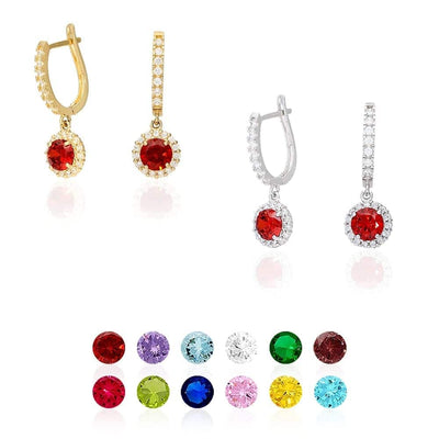 14k Yellow Gold White Gold Round Birthstone Diamond Halo Earrings 1"
