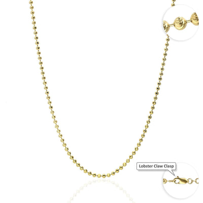 10K Yellow Gold 1.7-4mm Moon-Cut Beaded Dog Tag Chain (Solid Links) 16"-30"