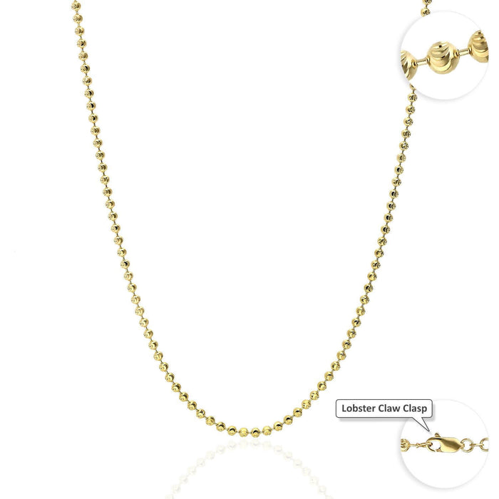 10K Yellow Gold 1.7-4mm Moon-Cut Beaded Dog Tag Chain (Solid Links) 16"-30"