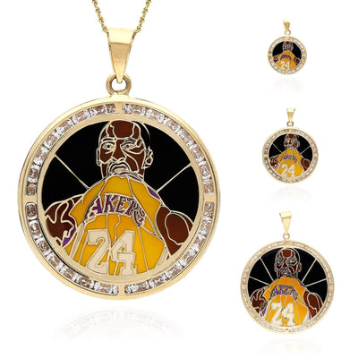 10K Yellow Gold CZ Basketball Lakers Kobe Bryant Medallion Pendant