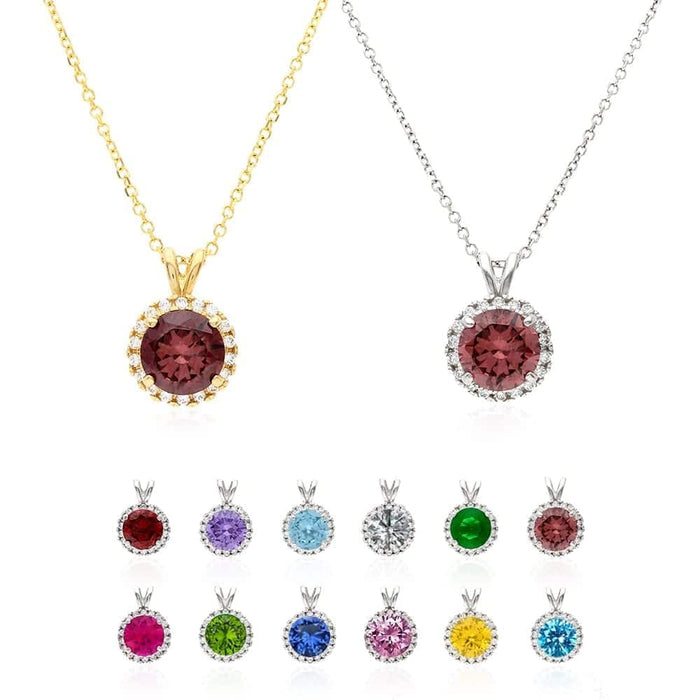 14k Yellow Gold White Gold Halo Round Solitaire Birthstone Pendant 0.5"